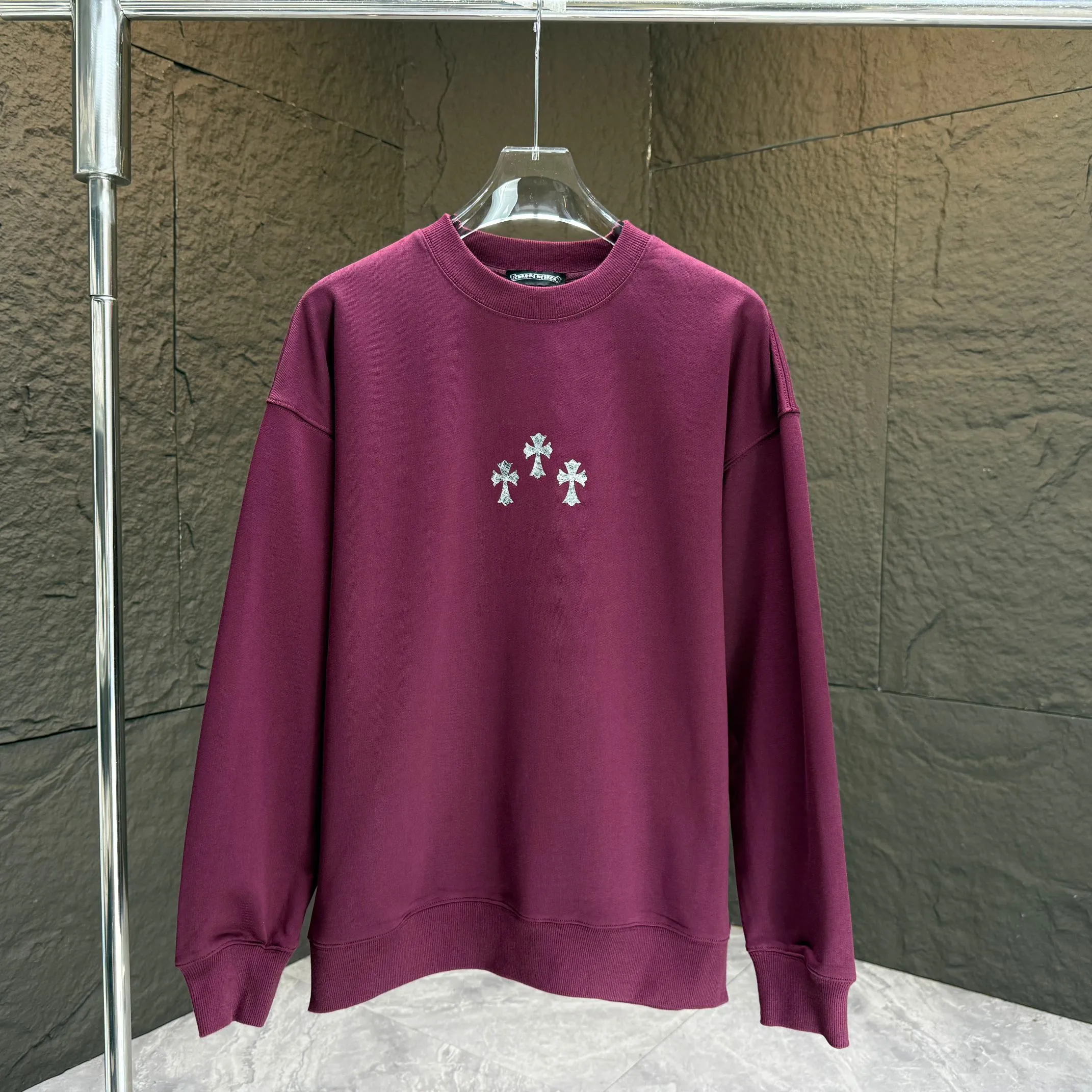 🅿️250 CH* Croixin* 2025 autumn and winter new round neck sweatshirt 400g terry cotton Sanskrit horseshoe logo flocking➕silver wire Color: Black White Gray Purple Size: S M L XL XXL